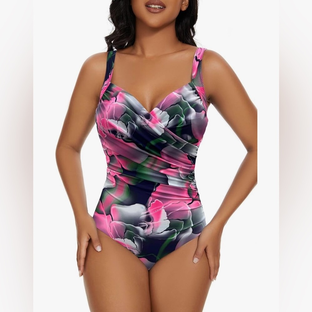 Plus Size Swimsuit for Women One Piece Bathing Suit Ruched Tummy Control B46